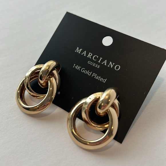 NWT MARCIANO by Guess 14K Gold Plated Studded Tri Hoop Earrings - Picture 4 of 7
